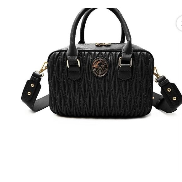 VALENTINO ORLANDI BLACK LEATHER QUILTED CROSSBODY BAG WITH GOLD-TONE ACCENTS - Picture 2 of 4